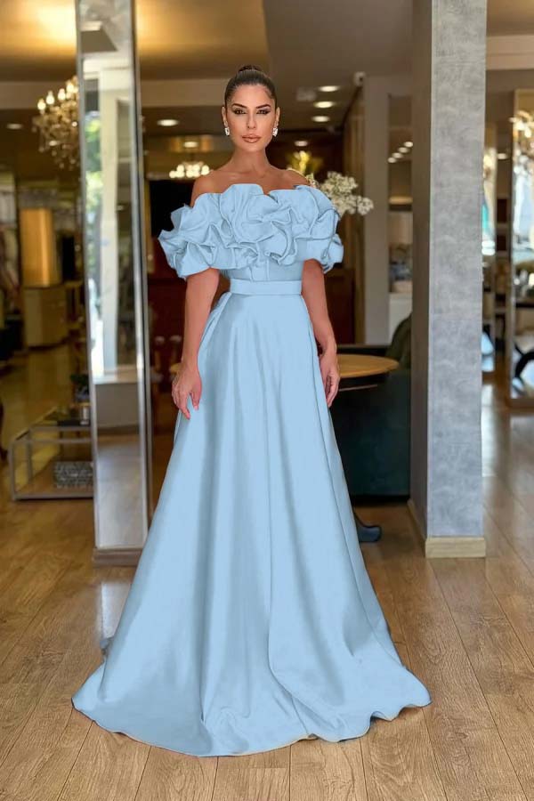 Lovely Pink Off-The-Shoulder Prom Dress With Handmade Flower