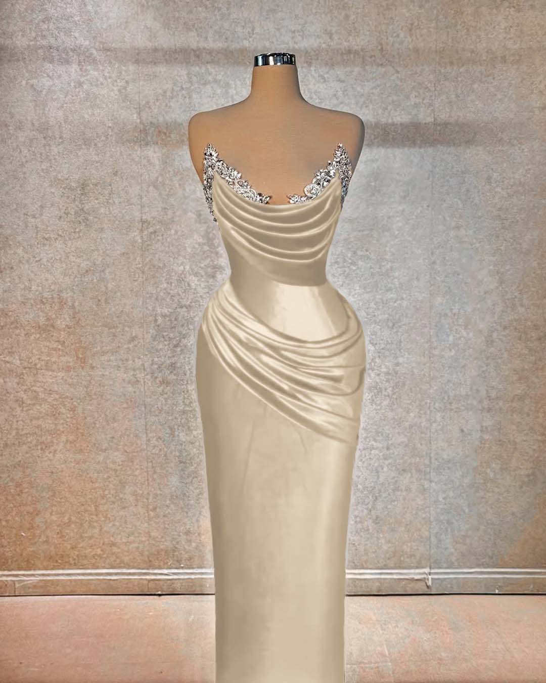 Red Sleeveless Strapless Mermaid Pleated Beads Prom Dress