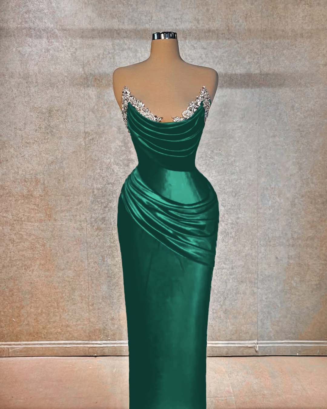 Red Sleeveless Strapless Mermaid Pleated Beads Prom Dress