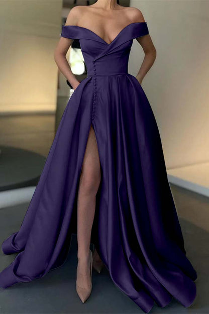 Long Slit Prom Off-the-Shoulder Dress