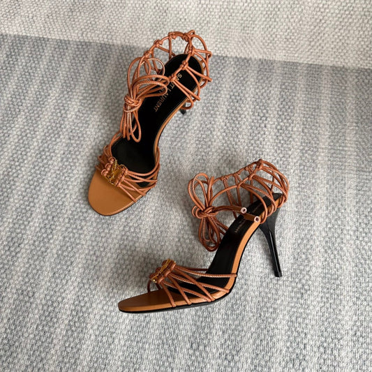 BABYLONE SANDALS 90 IN TAN LAMBSKIN