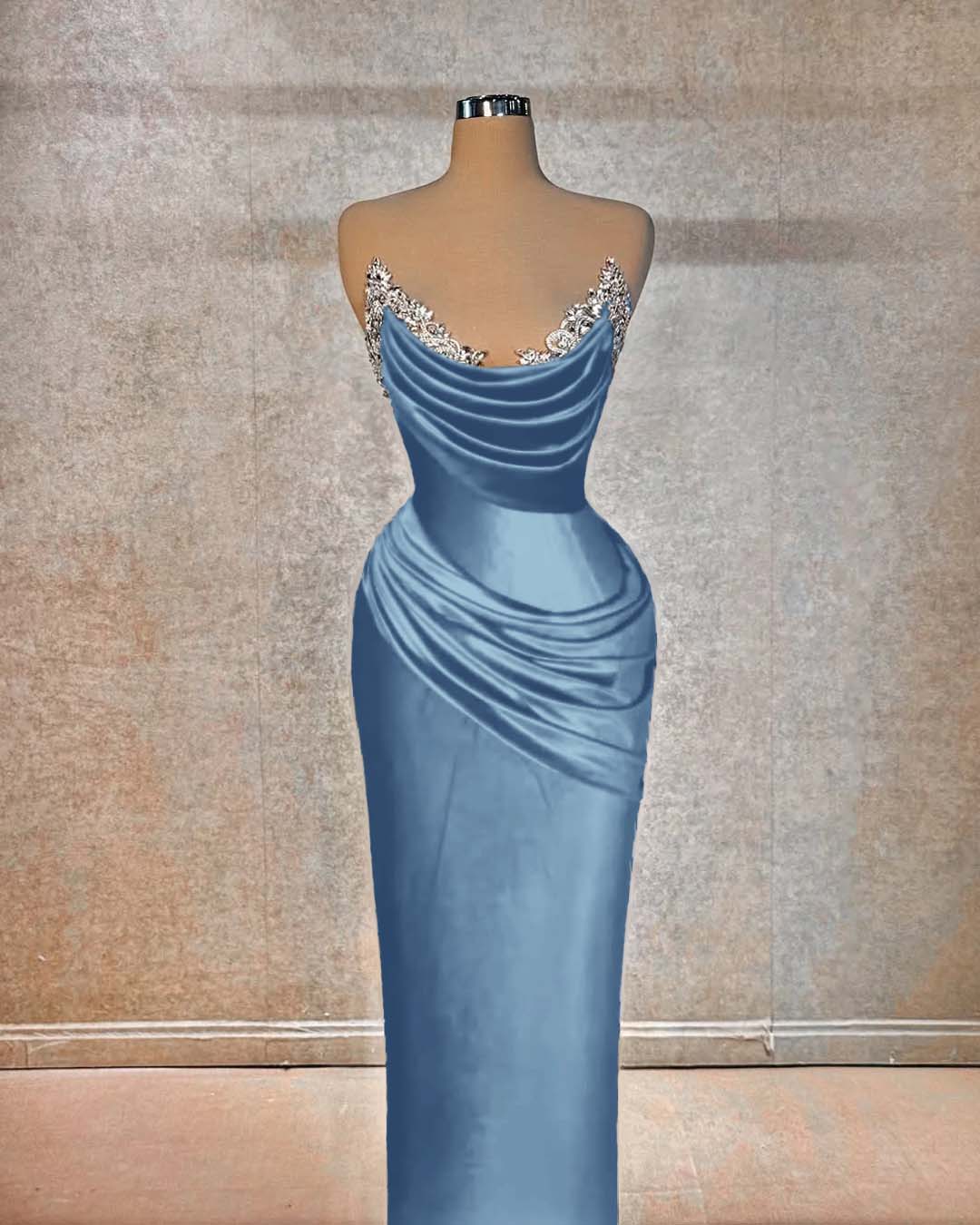 Red Sleeveless Strapless Mermaid Pleated Beads Prom Dress