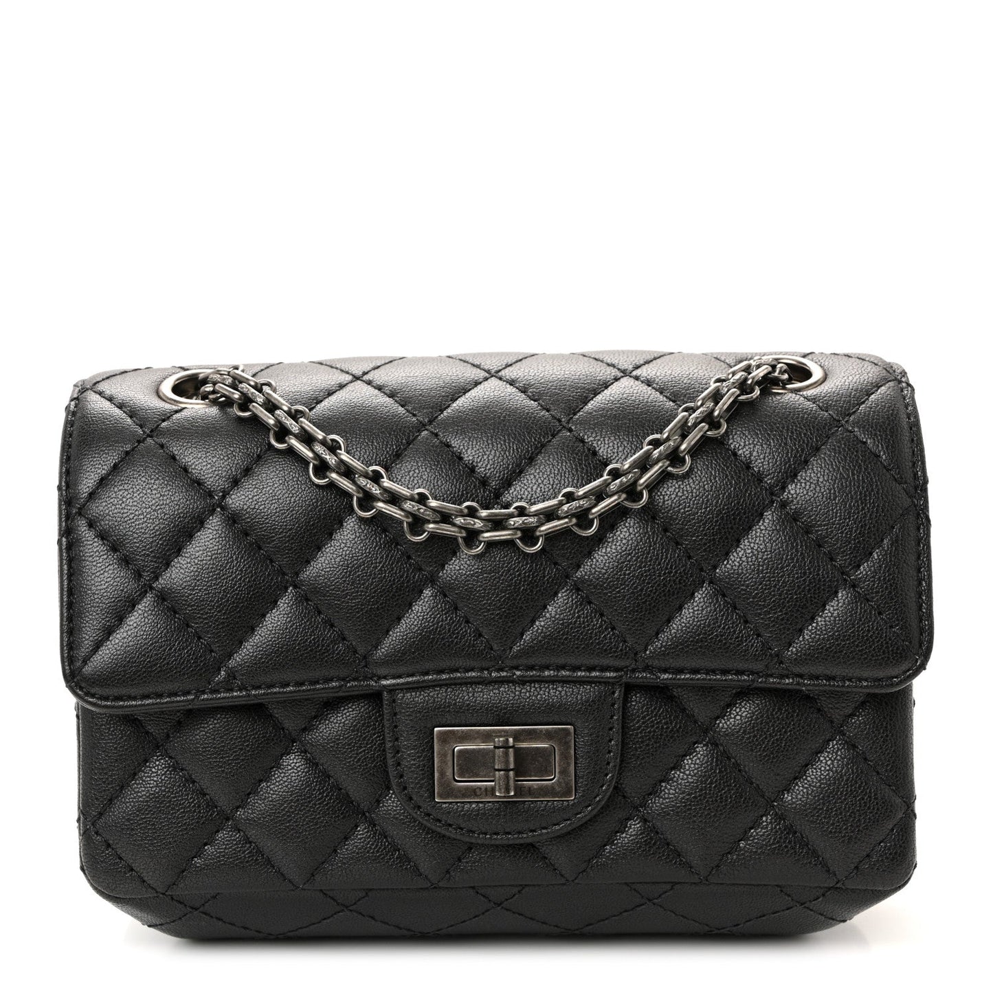 Goatskin Quilted 2.55 Reissue Mini Flap Dark Silver