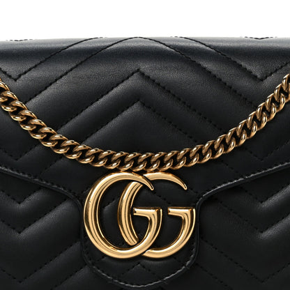 Calfskin Matelasse GG Marmont Chain Wallet Black