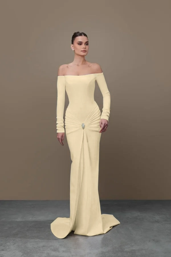 White Long Sleeves Square Strapless Mermaid Prom Dress