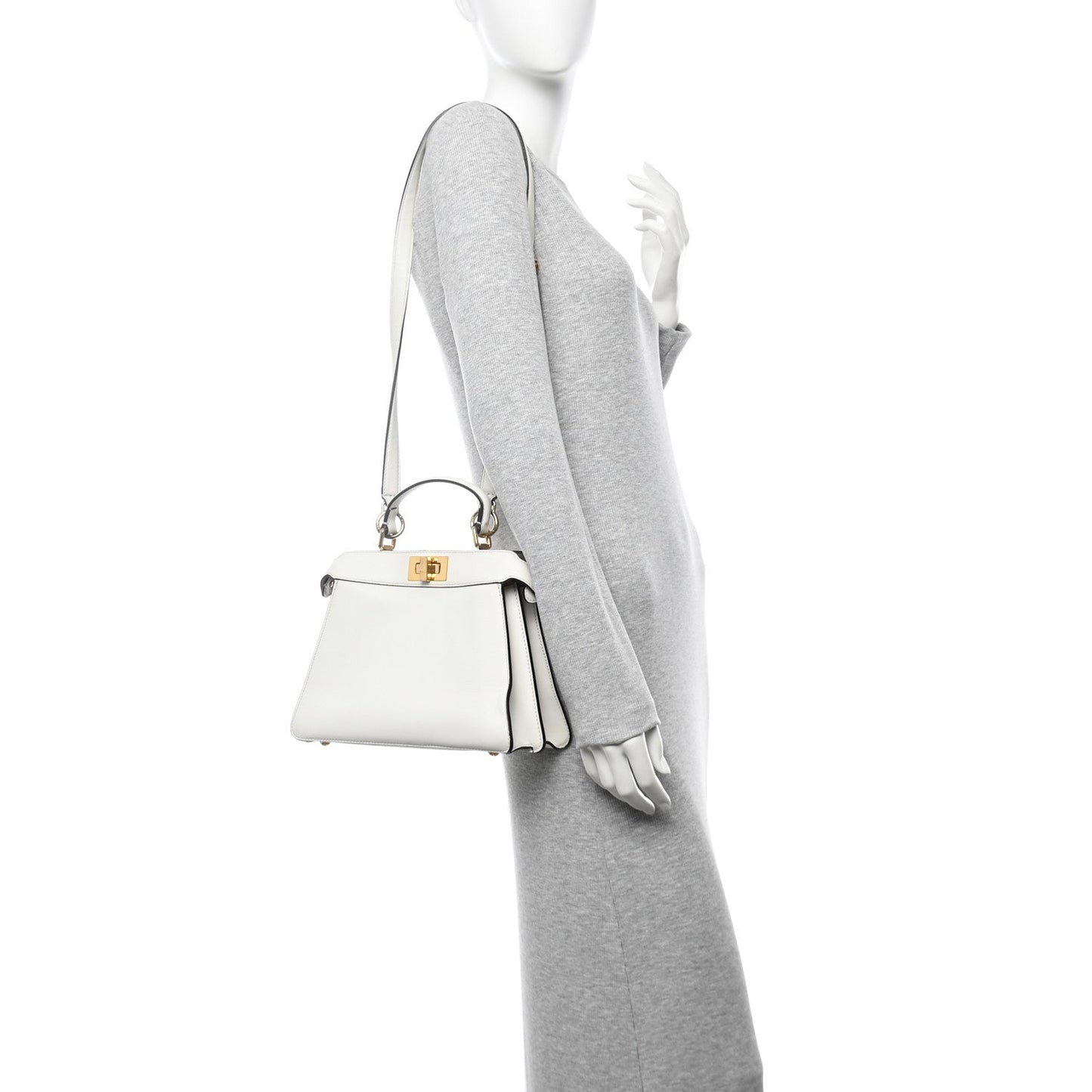 Vitello Seta Nappa Bi-Color Small Peekaboo I SEE U Satchel White Ice Light Rose Tortora