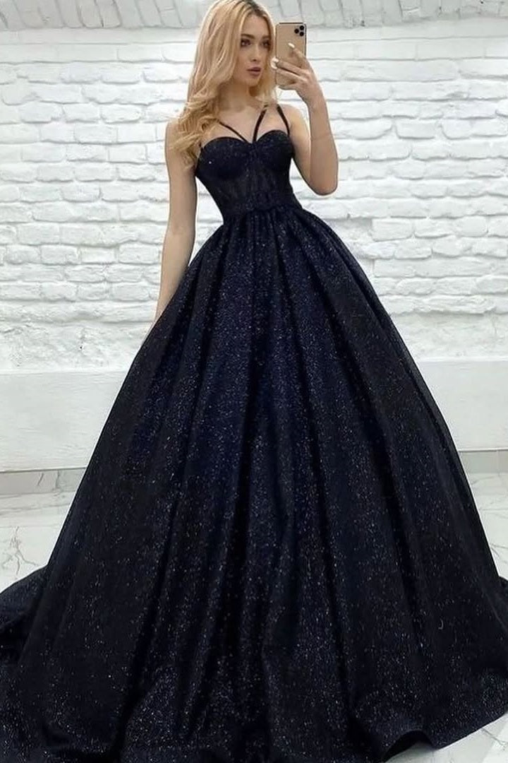 Sleeveless Spaghetti Straps Sweetheart Sequins Prom Dress