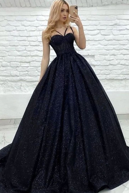 Sleeveless Spaghetti Straps Sweetheart Sequins Prom Dress
