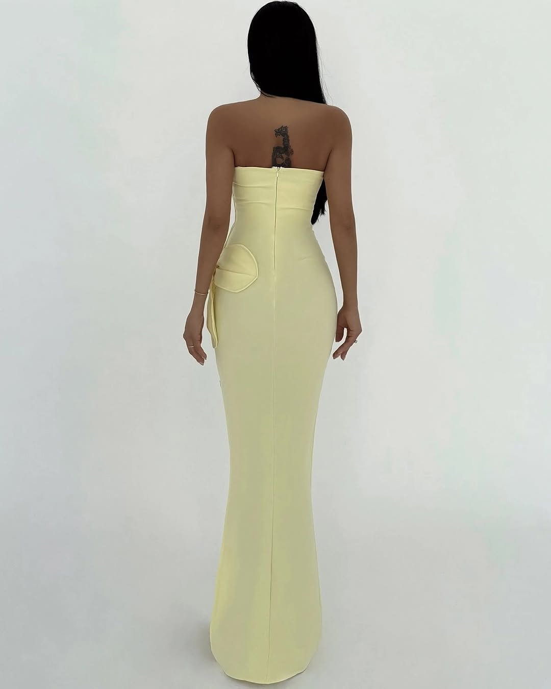 Charming Daffodil Strapless Sleeveless Floral Applique Prom Dress with Split