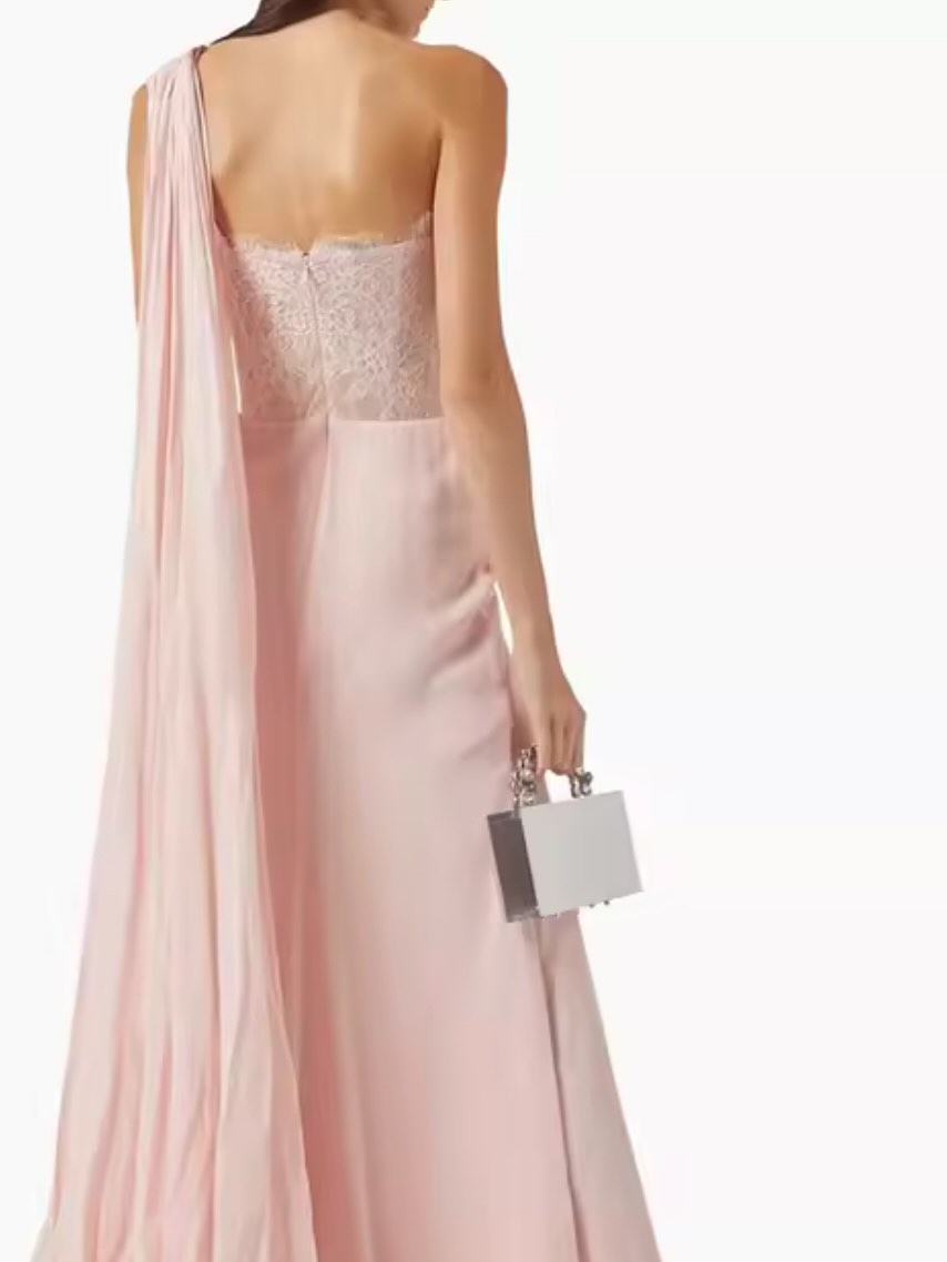 Pink Sleeveless One Shoulder Strapless Mermaid Prom Dress With Pleated