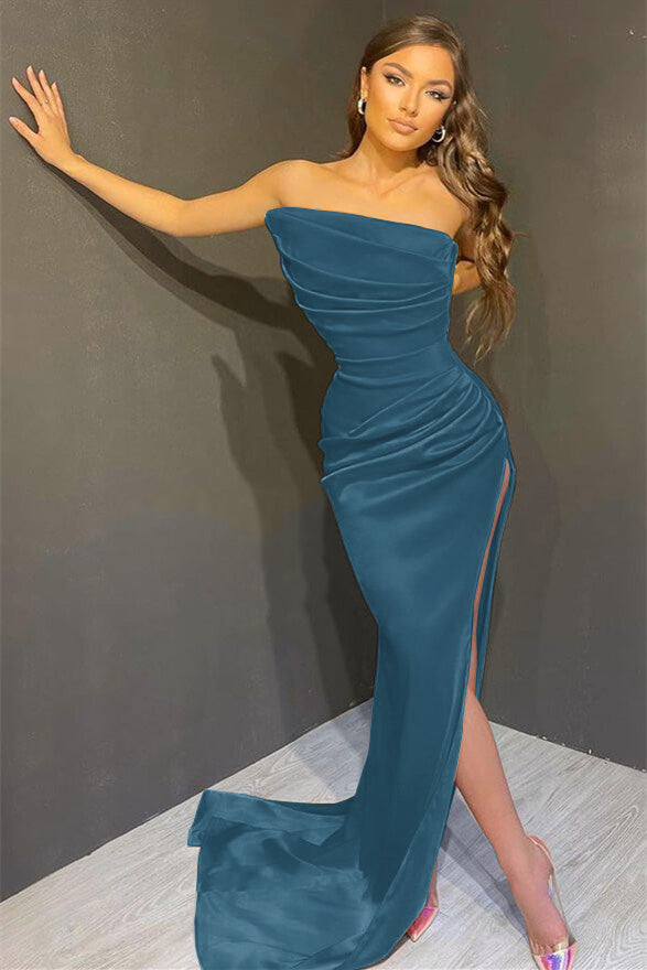 Sleeveless Mermaid Split Prom Dress With Strapless On Sale Yellow Elegant
