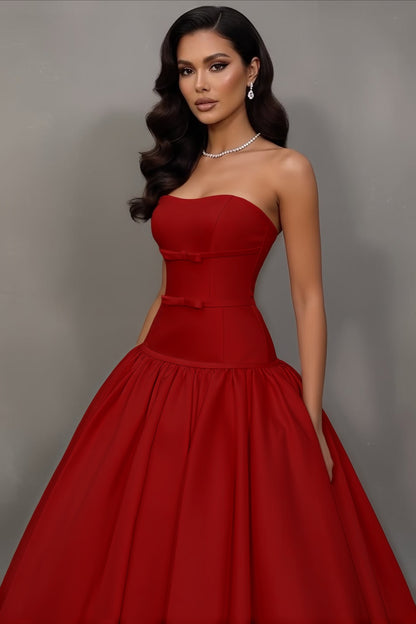 Stunning Sleeveless Strapless A Line Prom Dress With Bowknot