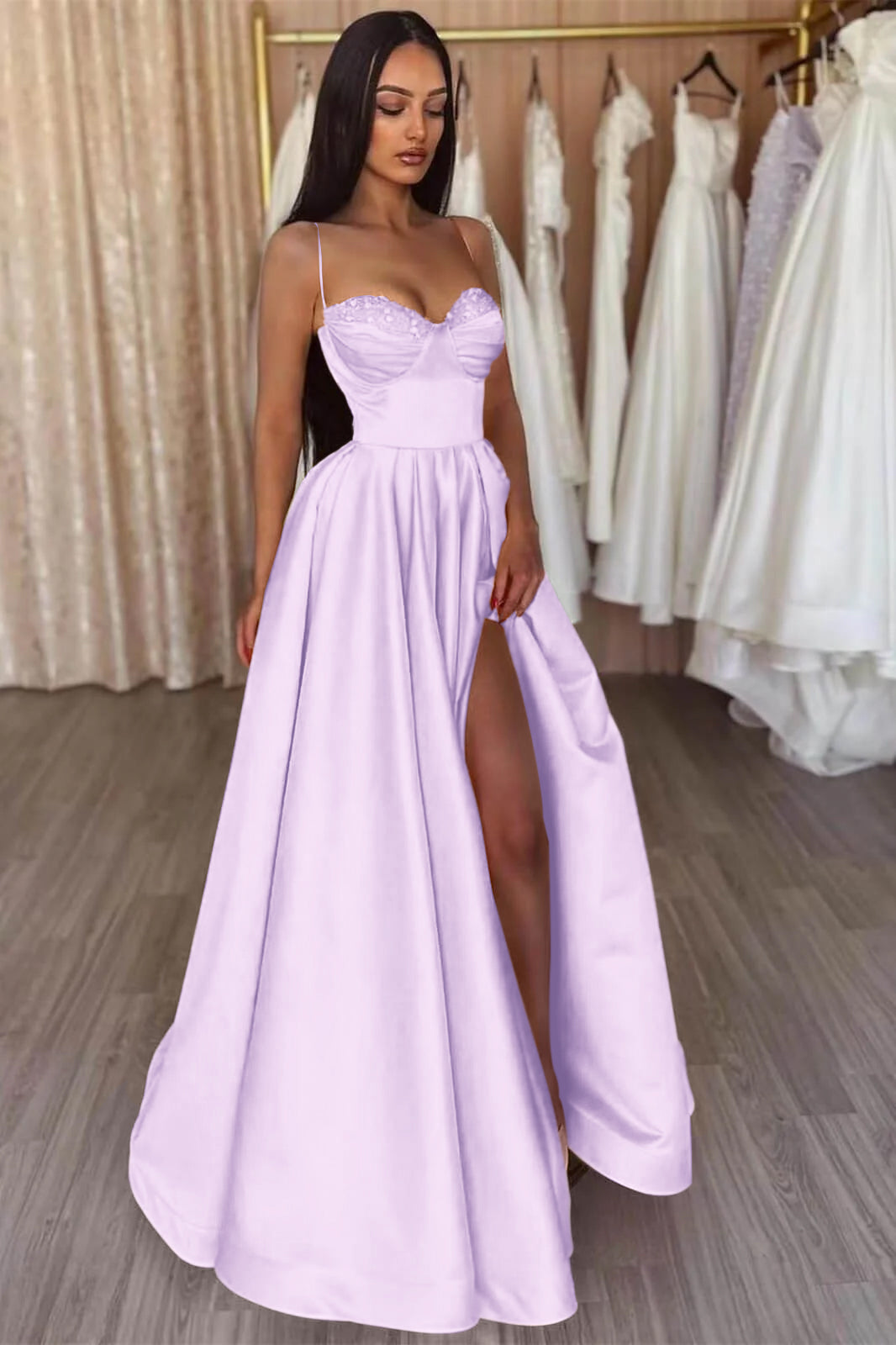 Yellow Slit Evening Dress A Line With Spaghetti-Straps