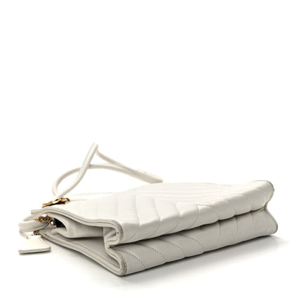 Lambskin Chevron Quilted CC Shoulder Bag White