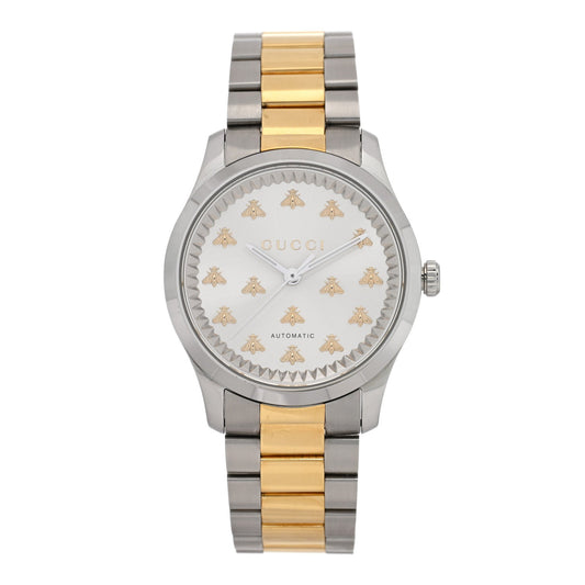 Stainless Steel 38mm G-Timeless Two Tone Bee Automatic Watch Silver