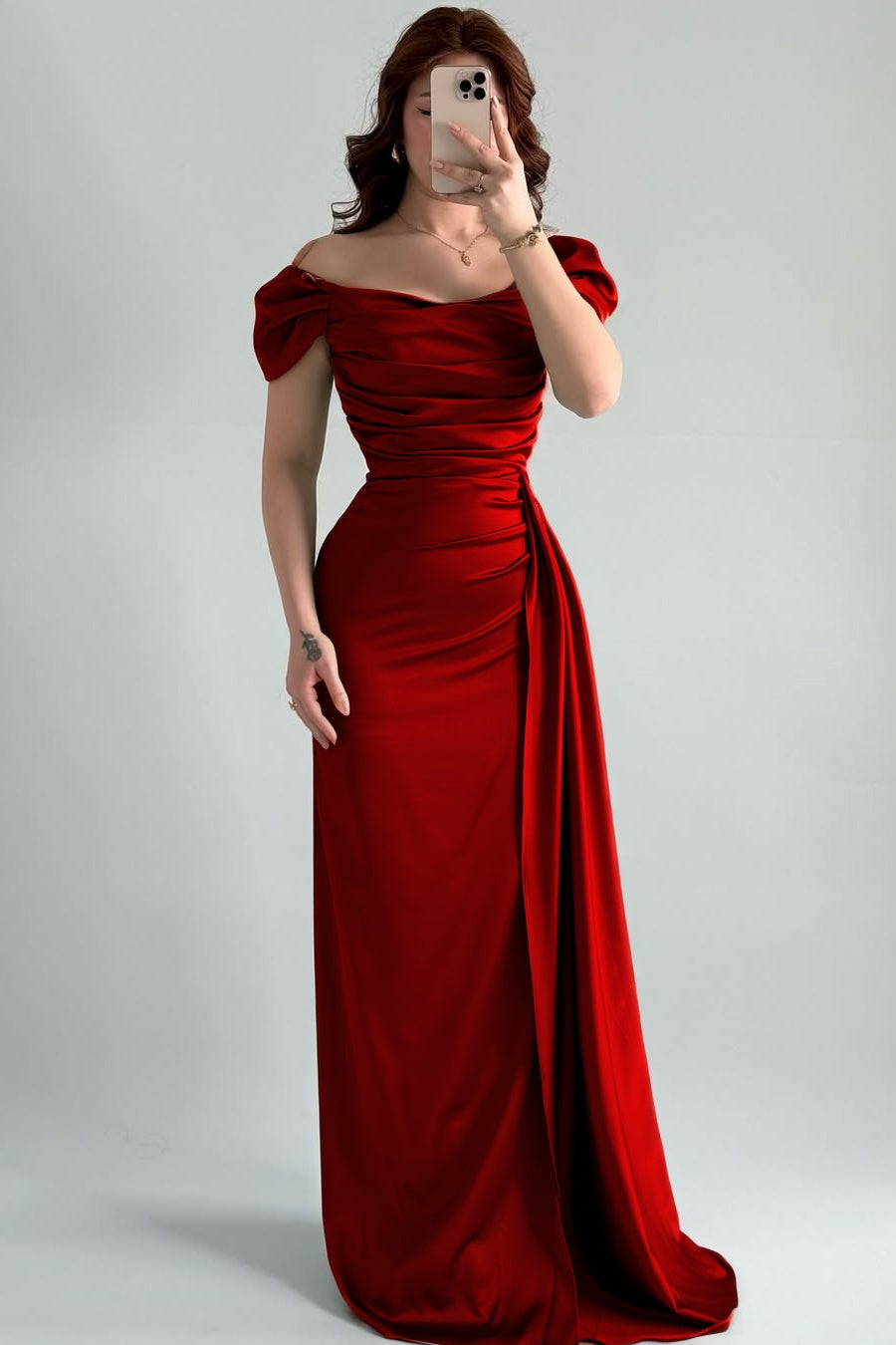 Sleeveless Strapless Off-Shoulders Pleated Prom Dress With Split