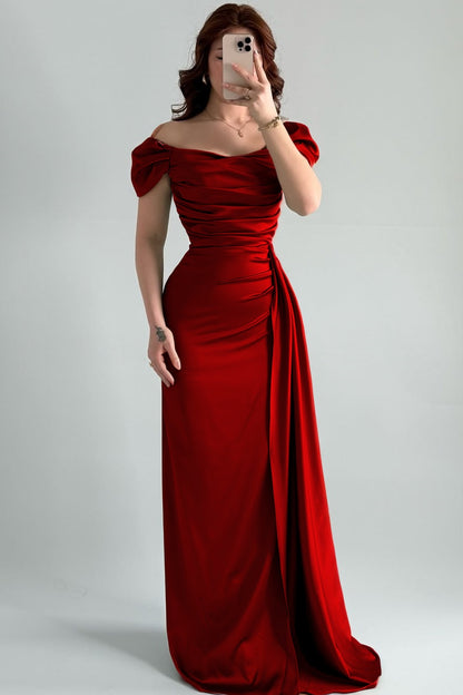 Sleeveless Strapless Off-Shoulders Pleated Prom Dress With Split