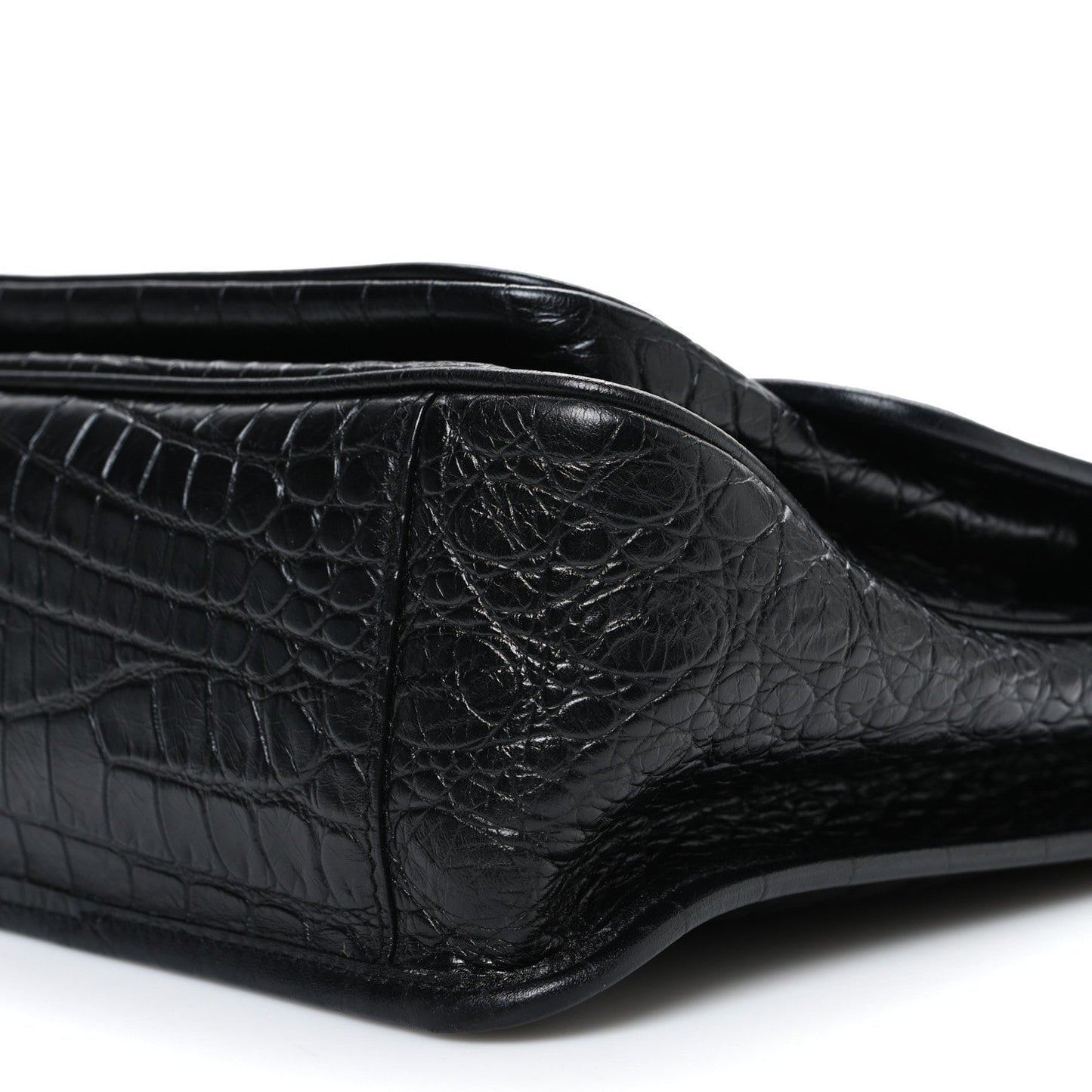 Crocodile Embossed Lambskin Monogram Medium Niki Chain Satchel Black