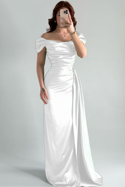 Sleeveless Strapless Off-Shoulders Pleated Prom Dress With Split
