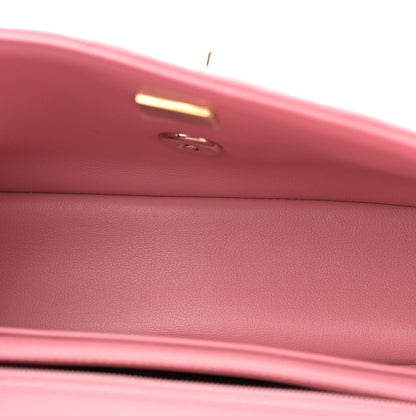 Lambskin Quilted Mini Top Handle Rectangular Flap Pink