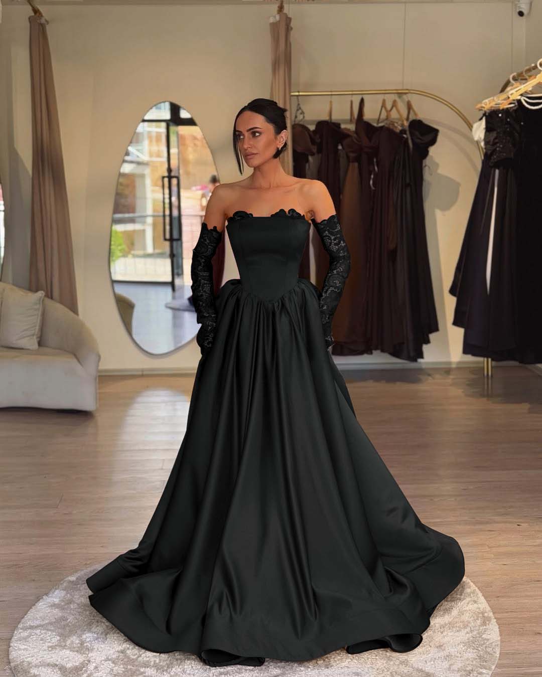 Elegant Sleeveless Strapless A Line Prom Dress With Lace Gloves