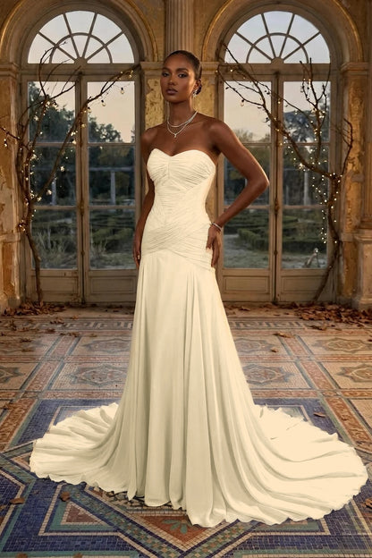Elegant Dusty Sage Sweetheart Evening Dress in Chiffon with Pleated