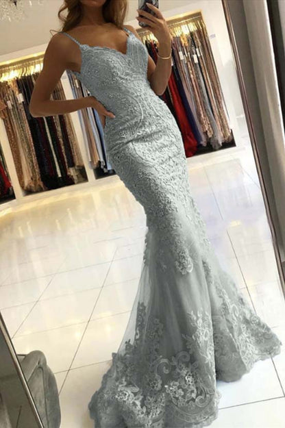 Mermaid Sky Blue Spaghetti-Straps Evening Dress