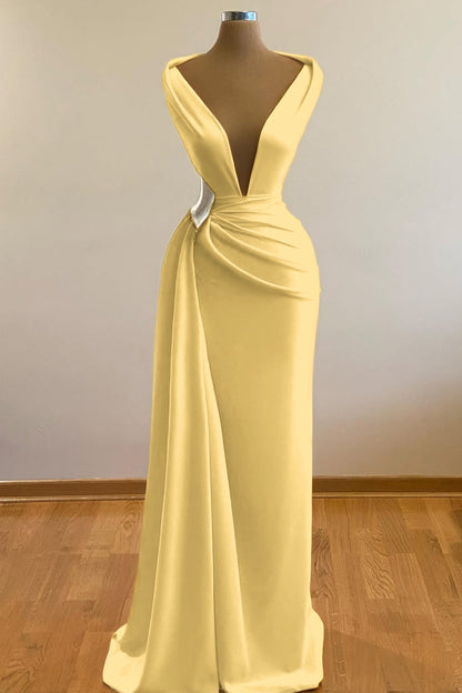 Simple Orange Sleeveless Deep V-Neck Mermaid Prom Dress