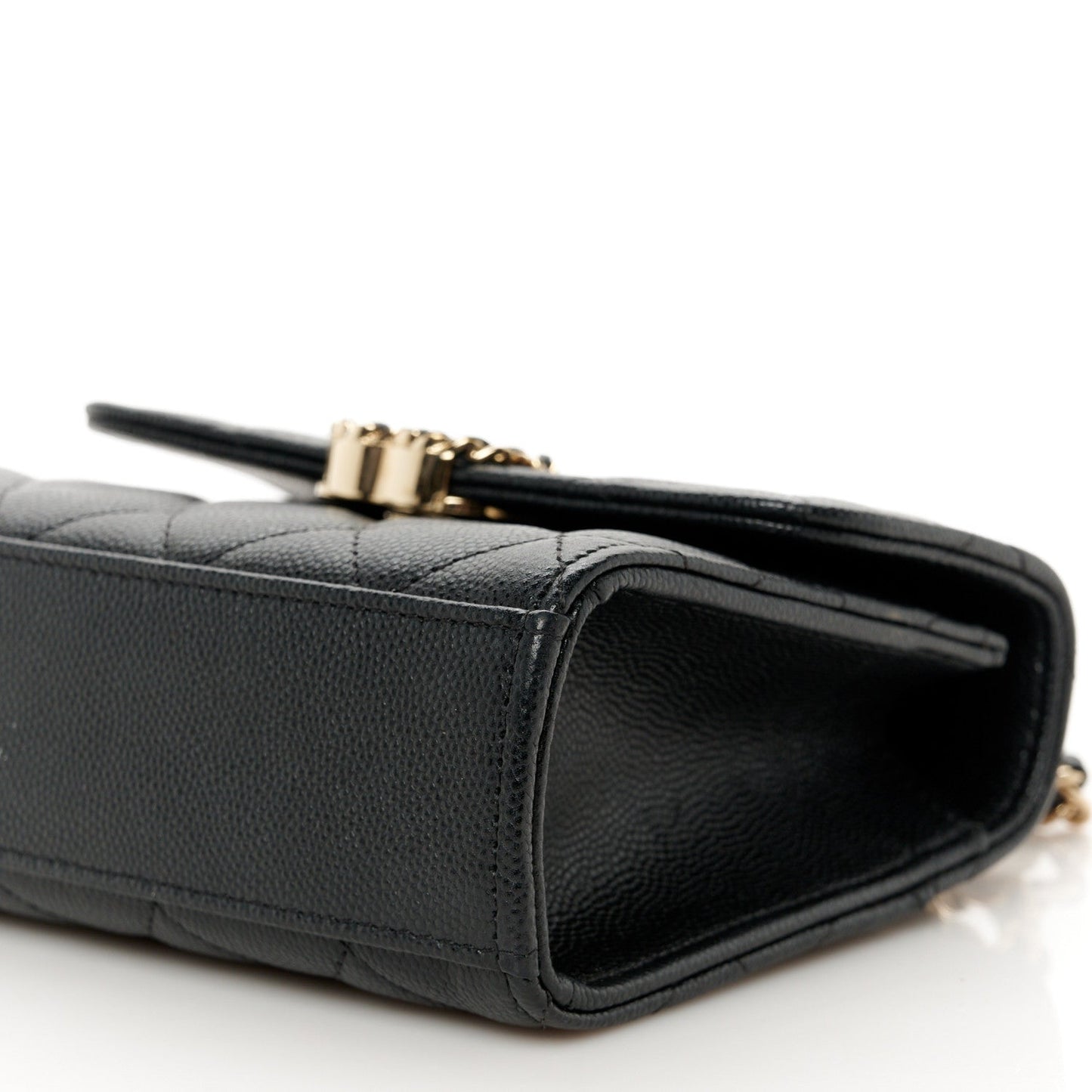 Caviar Quilted Double Chain Top Handle Flap With Chain Black
