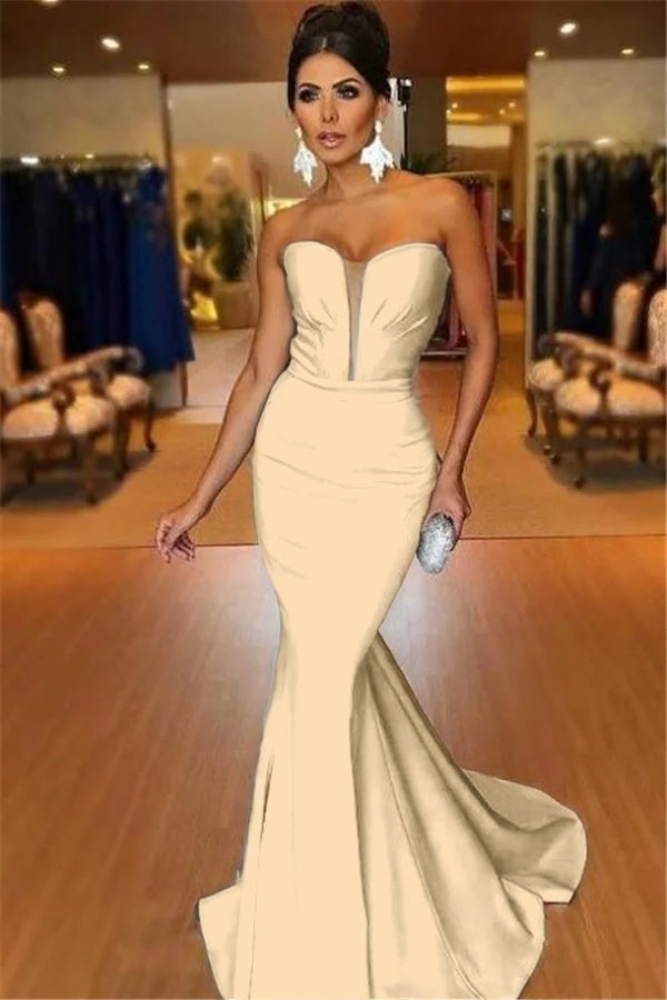 Light Blue Strapless Mermaid Long Prom Dress