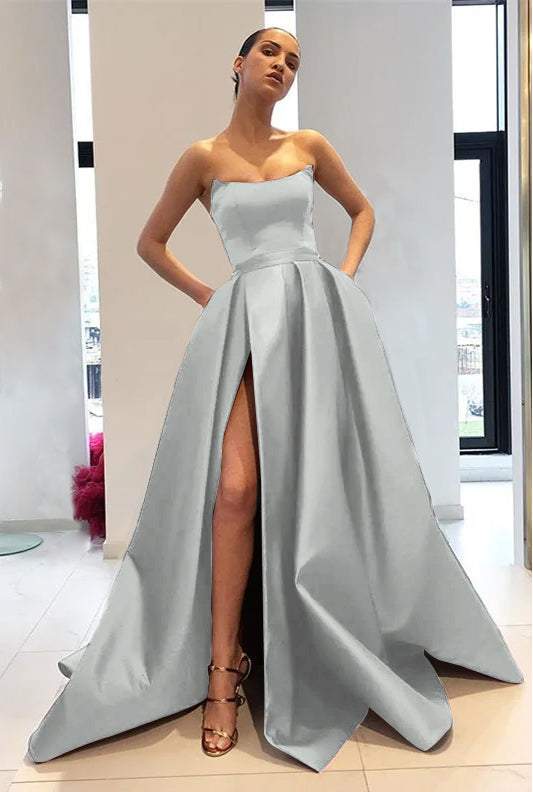 Strapless Burgundy Mermaid Prom Dress With Slit