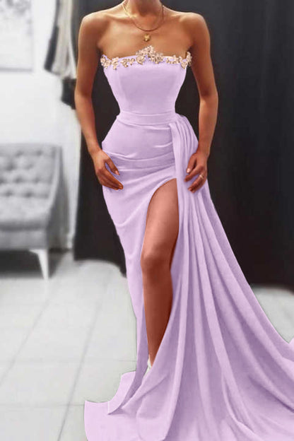 Orange Strapless Evening Dress Long Mermaid With Slit