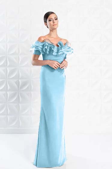 Graceful Off-the-shoulder Blue Slimming Sleeveless Evening Dress