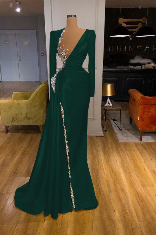 Long Sleeves Yellow Prom Dress With Beads Sequins