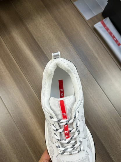 PRA SNEAKER WHITE NAPPA CALFSKIN AND FLYKNIT FABRIC