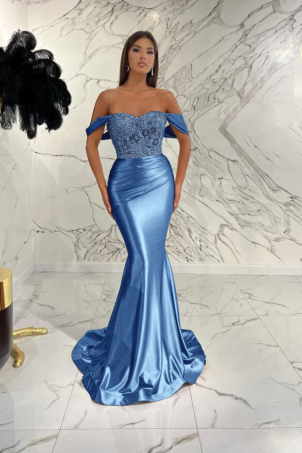 Gorgeous Mermaid Sequins Prom Dress With Beads Pleated Off-The-Shoulder