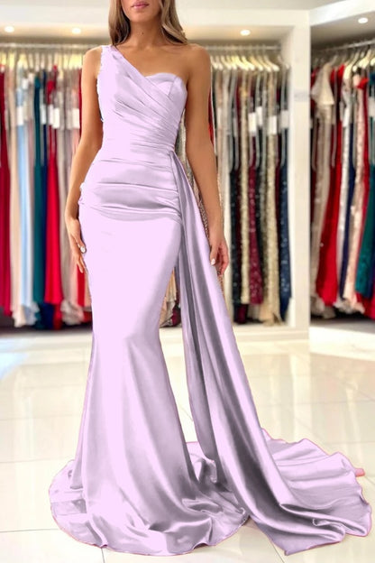 Burnt Orange Sleeveless Mermaid Prom Dress One-Shoulder With Ruffles