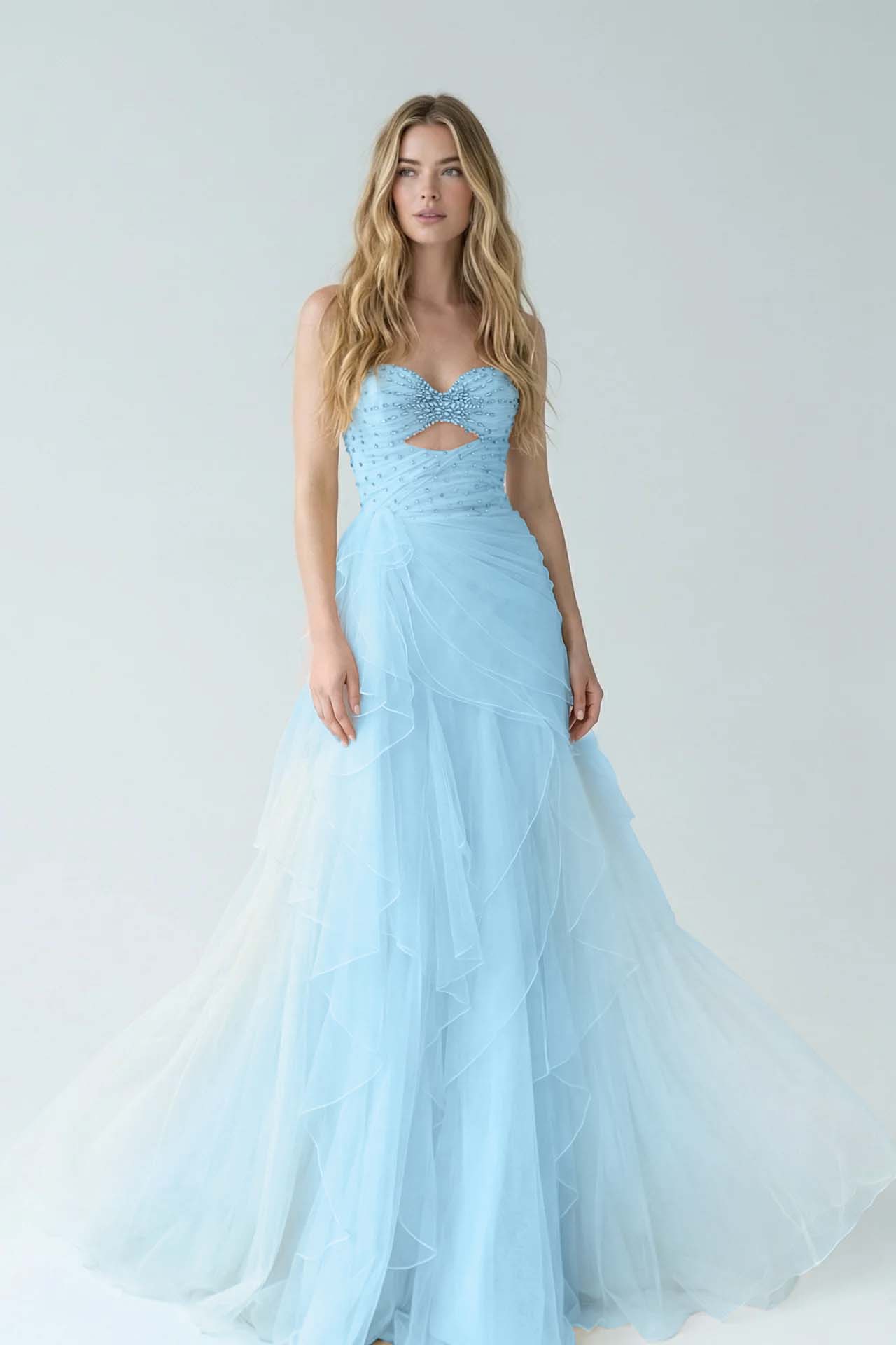 White Sweetheart A-Line Evening Dress Floor Length Pleated with Rhinestone