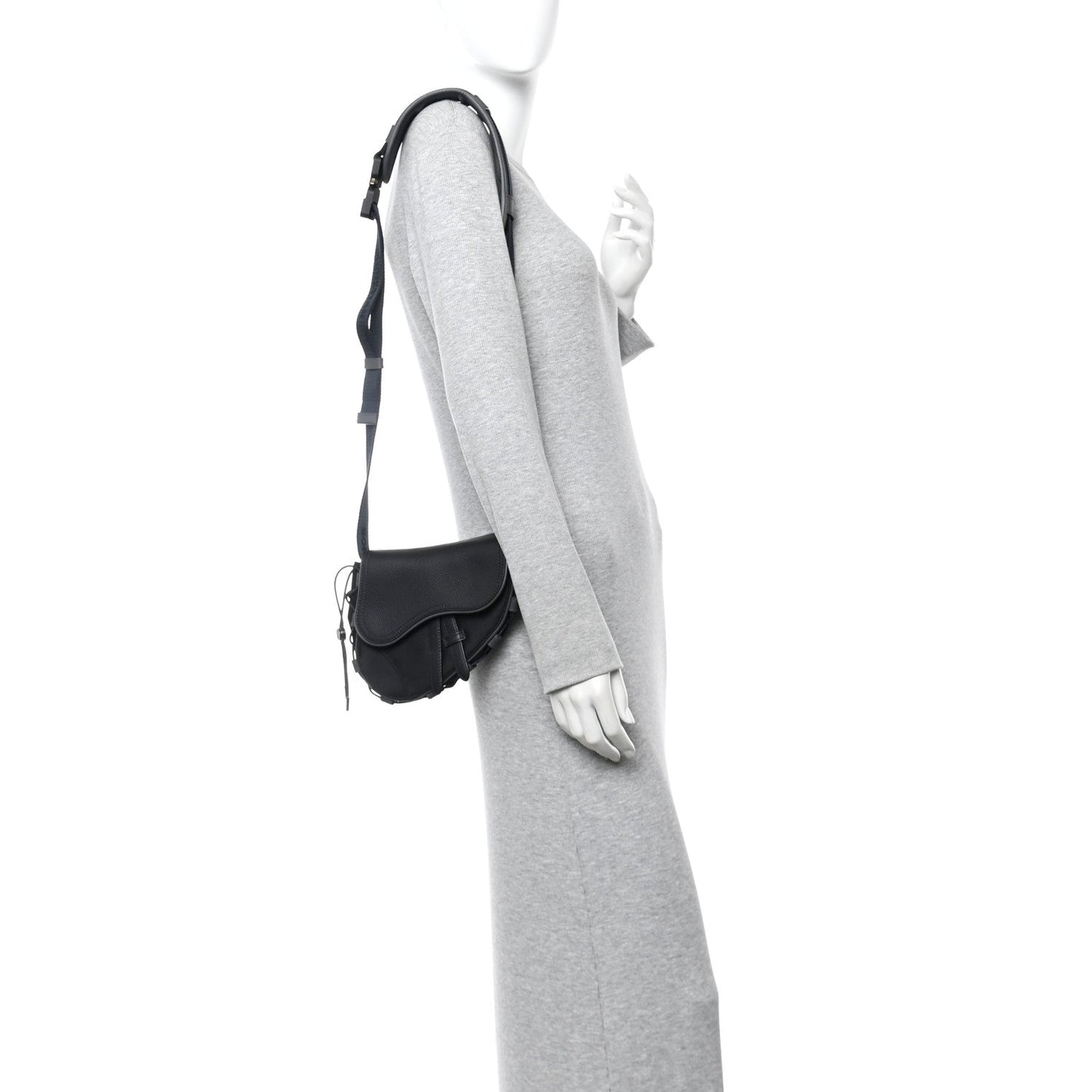 X SACAI Grained Calfskin Technical Fabric Mens Saddle Bag Black
