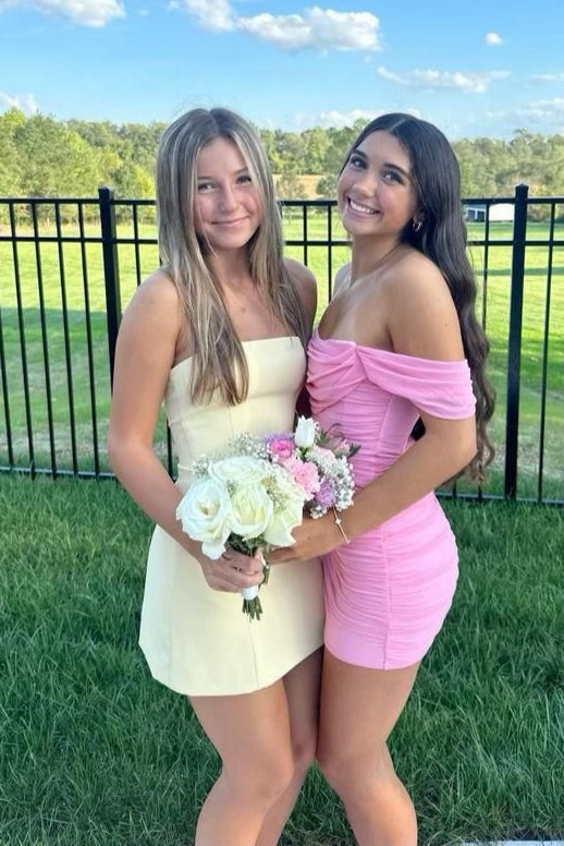 Sexy Fitted Off-Shoulder Sleeveless Pleated Evening Homecoming Dress
