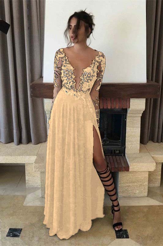 Black Long Sleeves Elegant Evening Dresses Slit