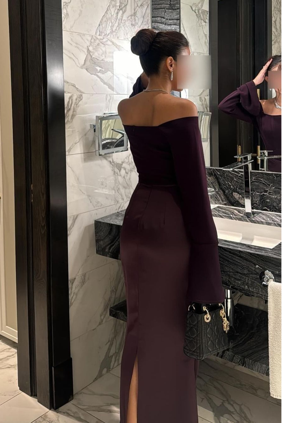Chic Satin Regency Off the Shoulder Long Sleeves Mermaid Prom Dress with Pleated