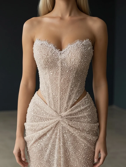 Gorgeous Sleeveless Sweetheart Fitted Evening Dress With Beading