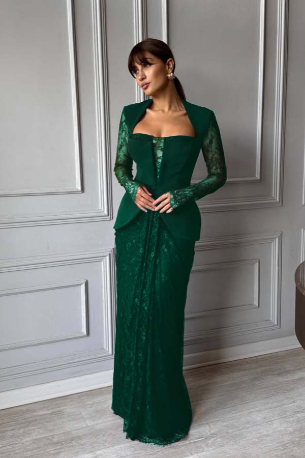 Chic Long Sleeves Strapless Deep V Neck Mermaid Long Prom Dress