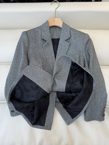 Chanel 2025 Blazer With Belt Gray Black Polyester Wool