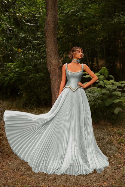 Sleeveless Spaghetti Straps Prom Dress With Beads