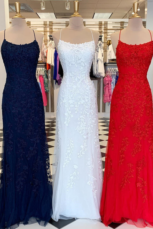 Amazing Spaghetti-Straps Mermaid Prom Dress Tulle With Appliques