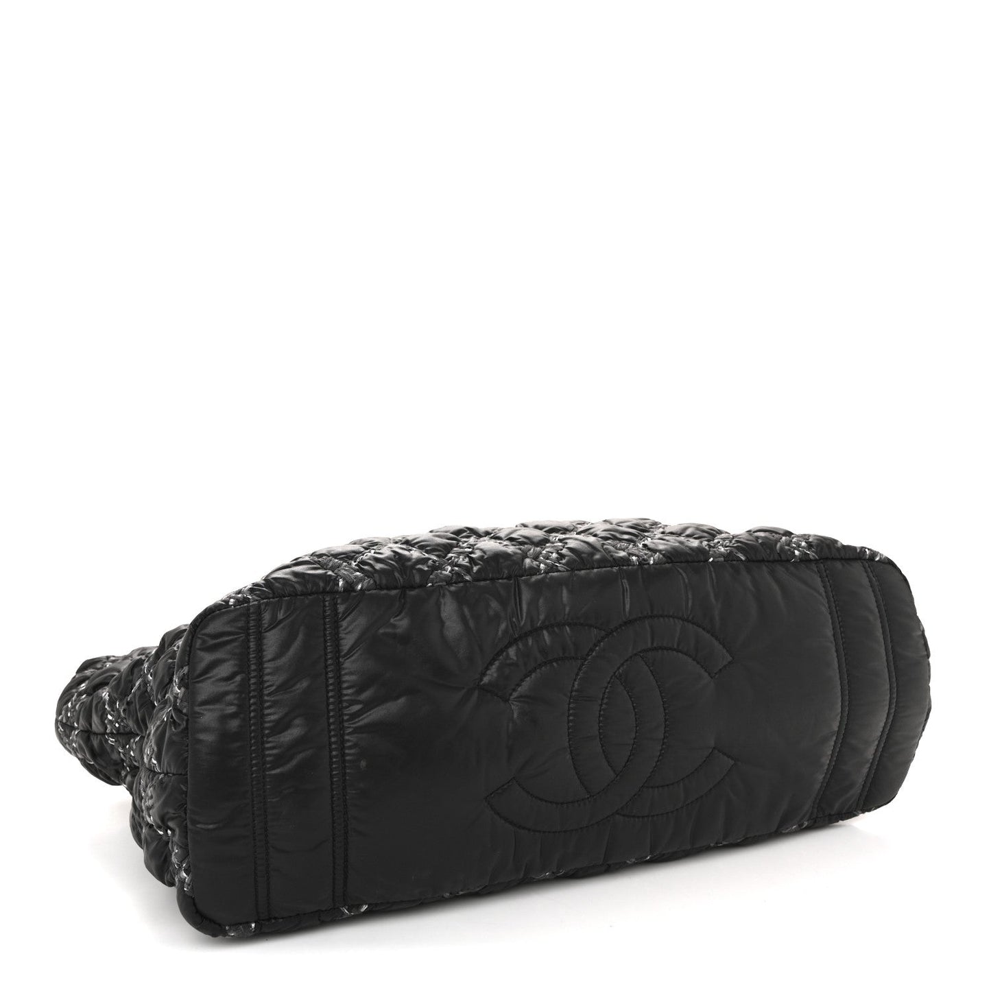 Nylon Quilted Tweed Stitch Bubble Tote Black
