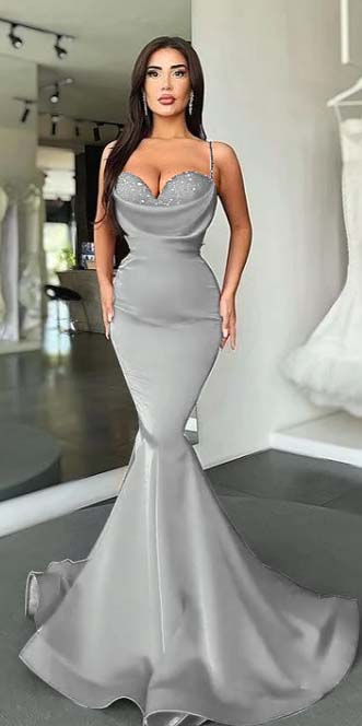 Mermaid Red Spaghetti-Straps Prom Dress Long