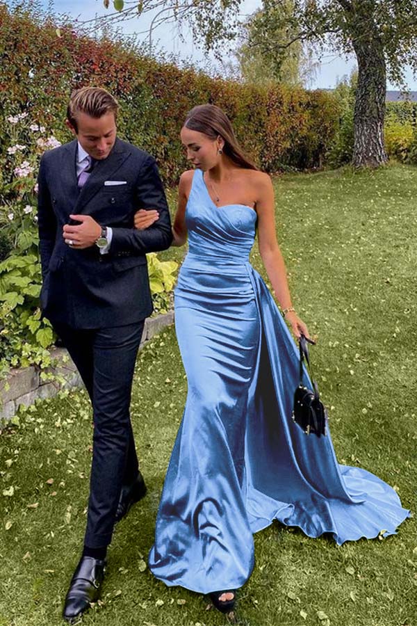 One Shoulder Green Prom Dress Long